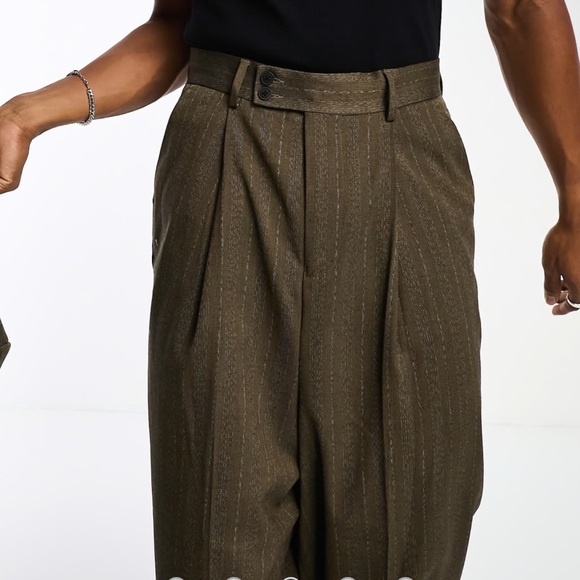 ASOS DESIGN balloon fit suit pants in tonal stripe - Picture 4 of 8